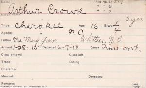 Arthur Crowe Student Information Card
