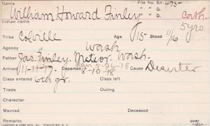 William Howard Finley Student Information Card