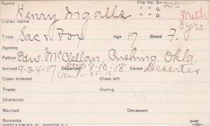 Henry Ingalls Student Information Card