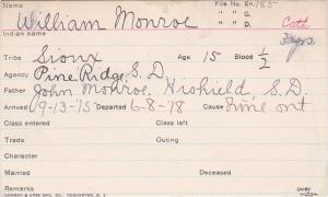 William Monroe Student Information Card