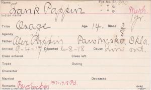 Frank Pappin Student Information Card