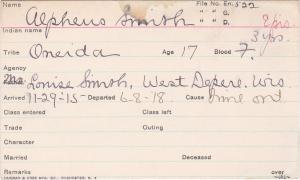 Alpheus Smith Student Information Card