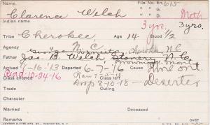 Clarence Welch Student Information Card