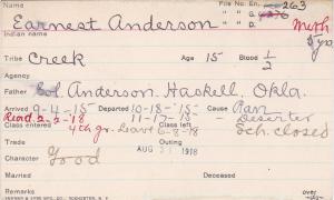 Earnest Anderson Student Information Card