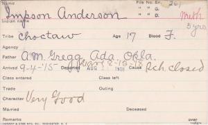 Impson Anderson Student Information Card