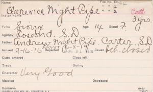 Clarence Night Pipe Student Information Card