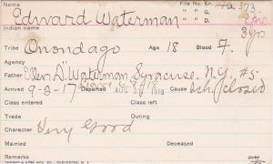 Edward Waterman Student Information Card