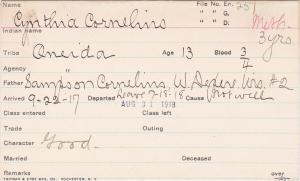 Cynthia Cornelius Student Information Card
