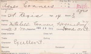 Agnes Conners Student Information Card