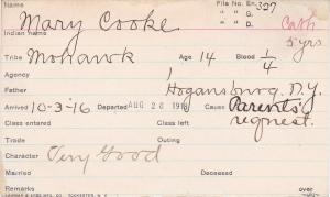 Mary Cooke Student Information Card [entered 1916]