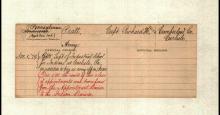 brown paper with notes about Richard Henry Pratt's Official Records with Indian Service