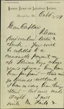 Armstrong Discusses Expenses for Ft. Marion Prisoners with Pratt, 1879