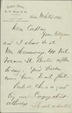 Armstrong Sends Pratt Information on Talk at Park Street Church in Boston, 1882