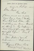 Armstrong Asks Pratt to Send Keg of Cider, 1884