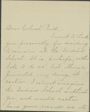 Partial Letter Thanking Pratt for Remaining at Carlisle, 1903