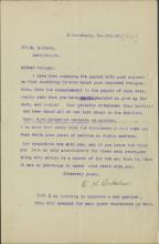 Bakeless Sends Pratt Sympathies for His Resignation, 1904