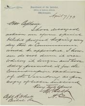 Belt Submits Pratt's Request to Enter Columbian Exposition to Secretary of the Interior, 1893