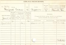 Margaret Gordon Student Information Card