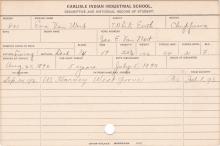 Eva Van Wert Student Information Card