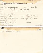 Francis Coleman Student Information Card