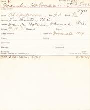 Frank Holmes Student Information Card