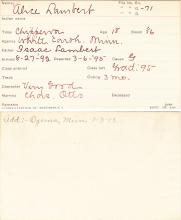 Alice Lambert Student Information Card