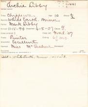 Archie Libby Student Information Card