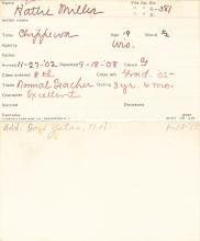 Hattie Miller Student Information Card