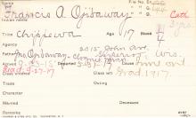 Francis A. Ojibway Student Information Card