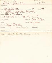 Alice Parker Student Information Card