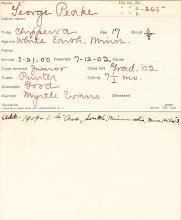 George C. Peake Student Information Card