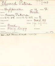 Edward Peters Student Information Card