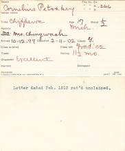 Cornelius J. Petoskey Student Information Card