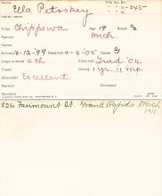 Ella Petoskey Student Information Card