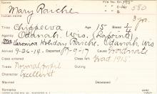 Mary Raiche Student Information Card