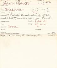 Charles Roberts Student Information Card