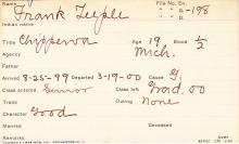 Frank Teeple Student Information Card