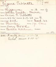 Eugene Tibbetts Student Information Card