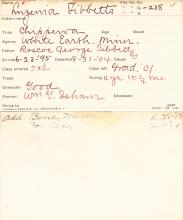 Luzenia Tibbetts Student Information Card