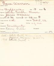 Grace Warren Student Information Card