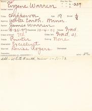 Eugene Warren Student Information Card