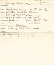 Henry Warren Student Information Card