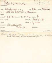 Ida May Warren Student Information Card