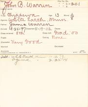 John B. Warren Student Information Card