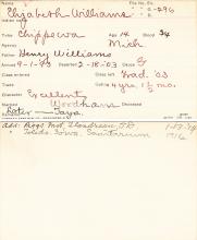 Elizabeth Williams Student Information Card
