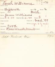 Sarah Williams Student Information Card