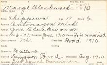 Margaret Blackwood Student Information Card 