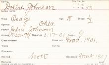 Dollie Johnson Student Information Card 