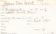James Van Wert Student Information Card