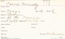 Carrie Kennedy Student Information Card